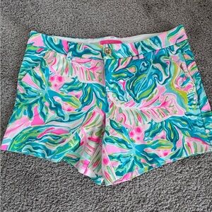 Lilly Pulitzer Pink Teal Green Printed Cotton Shorts